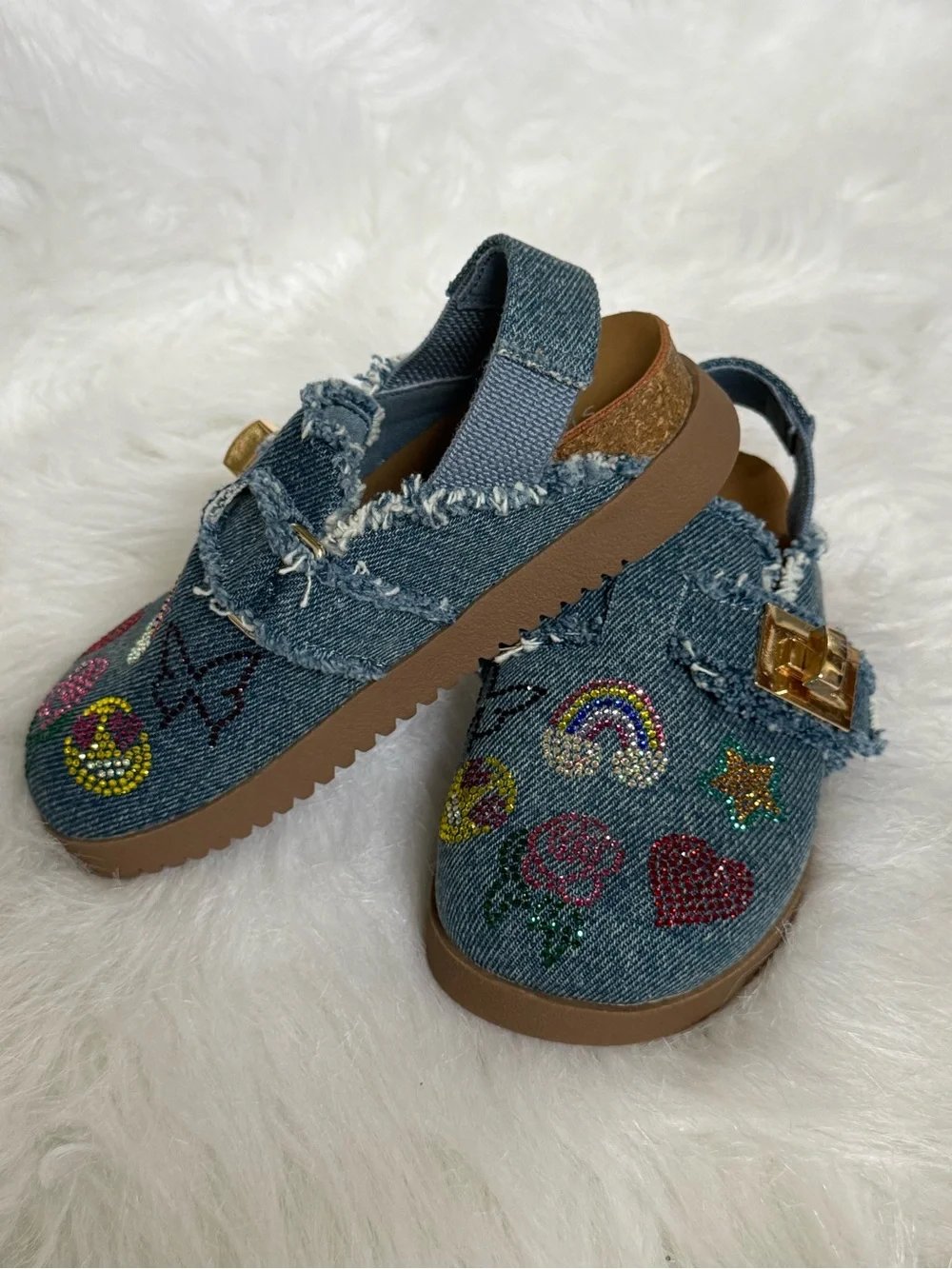 Steve Madden Denim Kids Moccasins with Colorful Embellishments - Blue